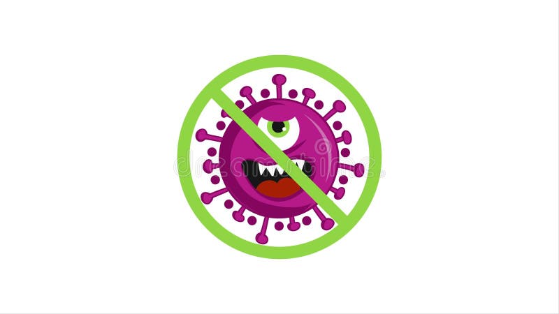 STOP coronavirus 2019-ncov lettering footage with hand drawn cute virus