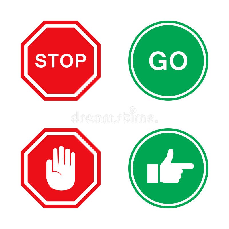 stop and go signs in red and green with hand stock vector illustration of media forward 131088727