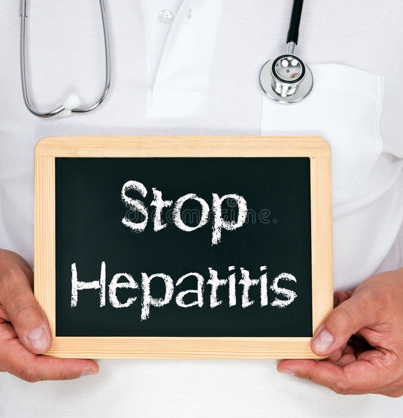 Stop Hepatitis, doctor holding chalkboard with text royalty free stock photos Stop Hepatitis, doctor holding chalkboard with text royalty free stock photos
