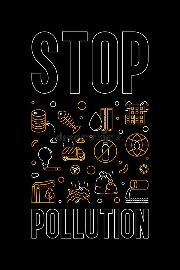 Stop Pollution outline vertical creative Frame. Vector illustration royalty free illustration