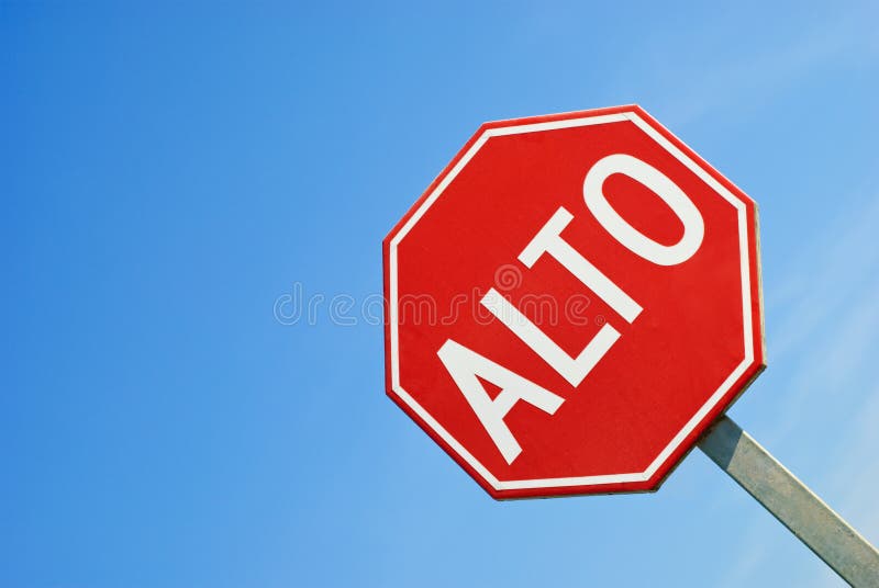 Stop Road Sign in Mexico, with the Words Stock Photo Image of control