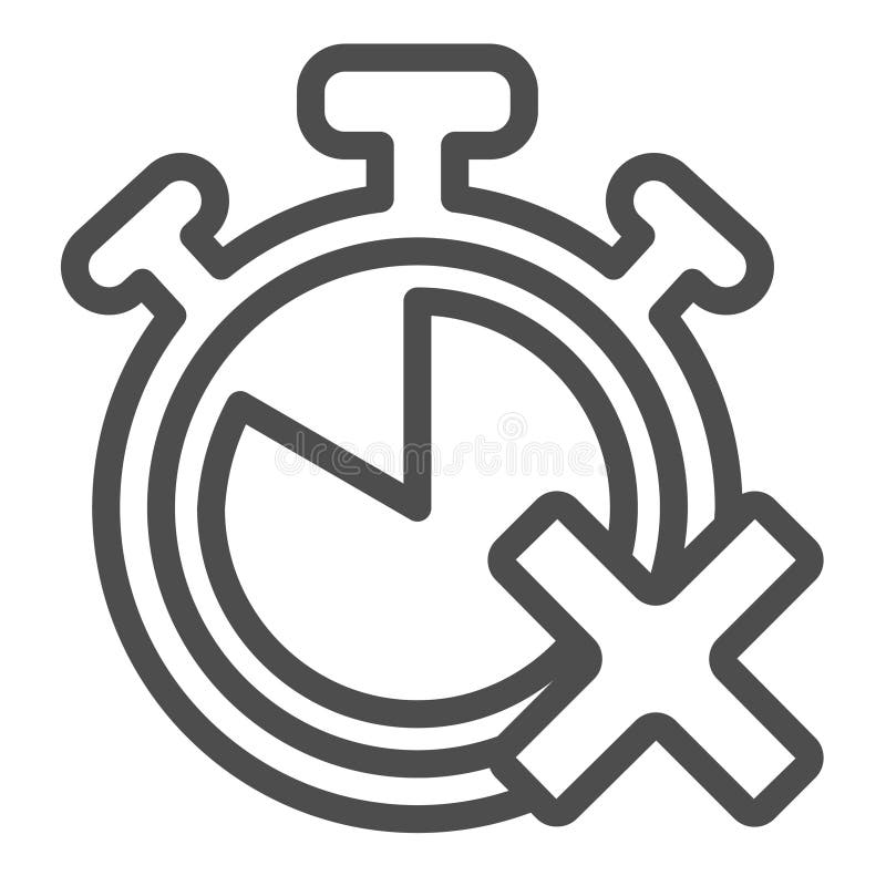 Stopwatch clock and cross line icon, project schedule concept. Vector graphics. Clock and task complete error, failure stock illustration