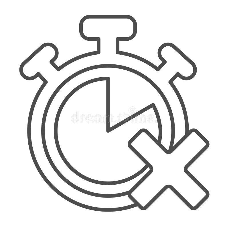 Stopwatch clock and cross thin line icon, project schedule concept. Vector graphics. Clock and task complete error royalty free illustration
