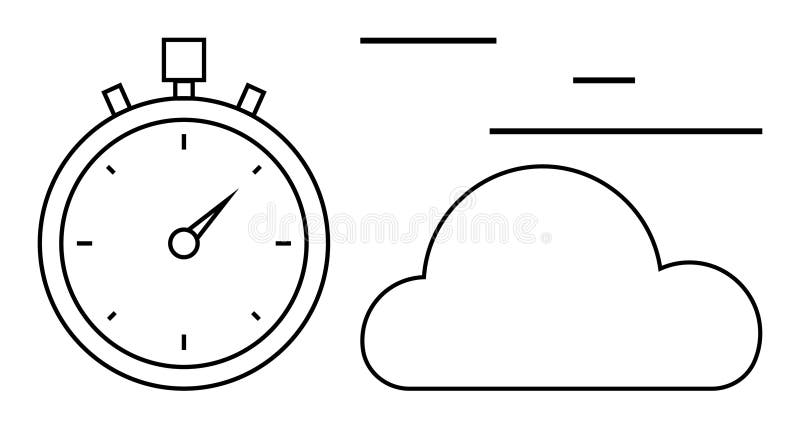 Stopwatch and Cloud with Lines Representing Speed and Efficiency Concept royalty free illustration