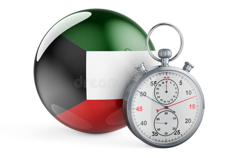 Stopwatch Com a Bandeira Do Kuwait 3d Renderizando Ilustração Stock