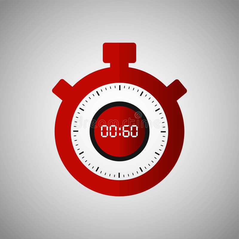 Stopwatch Icon in Flat Style, Red Timer on Gray Background. Sport Clock