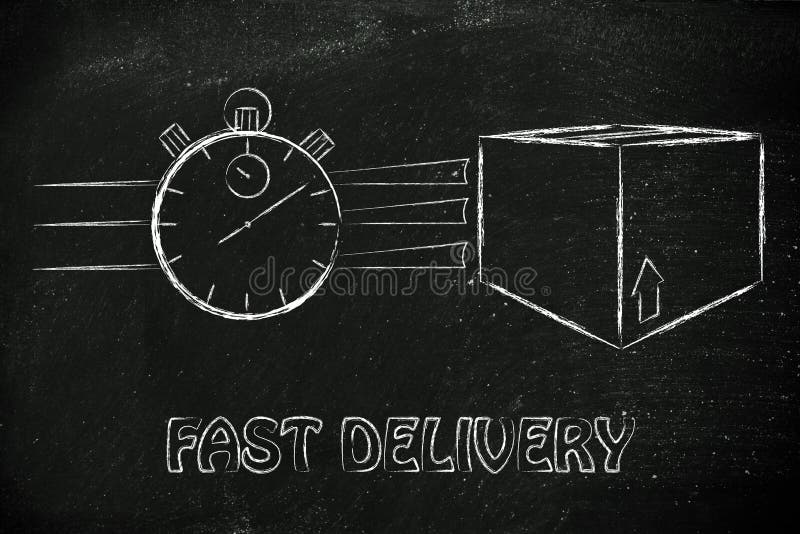 Stopwatch and parcels, concept of fast delivery stock images