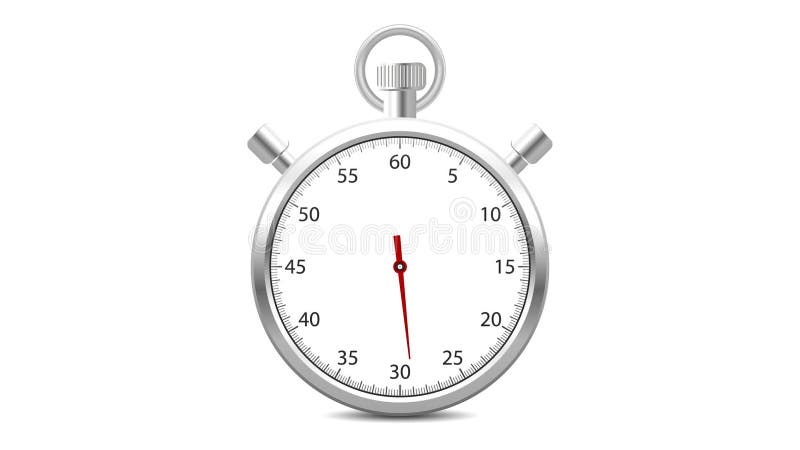 Stopwatch with a rotating red pointer. Forward counting sequence from 0 to 60 seconds. stock illustration