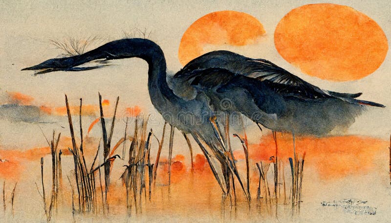 Stor blå heron som står i vatten. generativ ai vektor illustrationer
