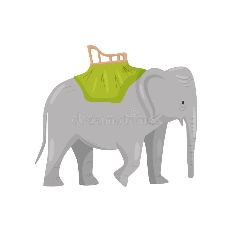 Stor grå elefant med stol på tillbaka Aktivitet för turister Lopp till Bali, Indonesien Plan vektordesign stock illustrationer Stor grå elefant med stol på tillbaka Aktivitet för turister Lopp till Bali, Indonesien Plan vektordesign stock illustrationer