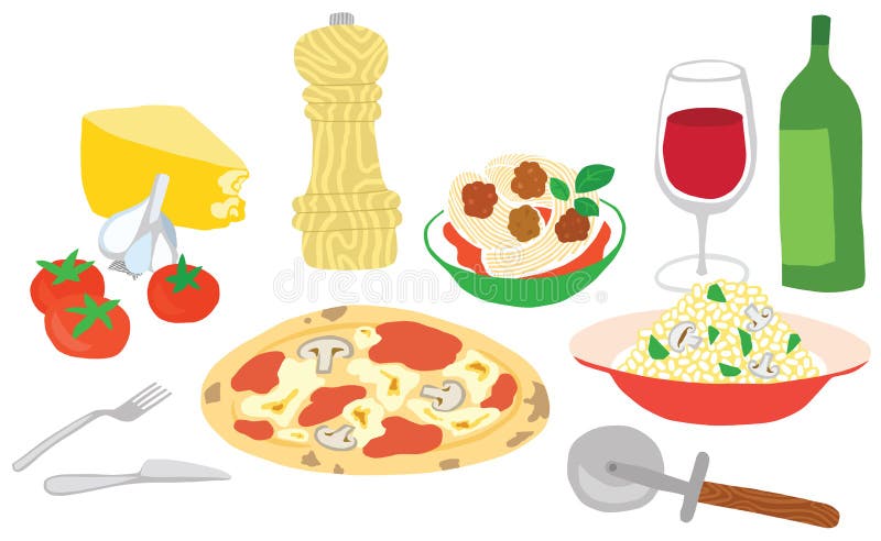 Stor italiensk matuppsättning stock illustrationer Stor italiensk matuppsättning stock illustrationer