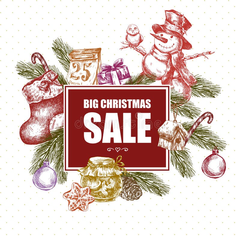 Stor jul Sale, tappningvektorillustration vektor illustrationer Stor jul Sale, tappningvektorillustration vektor illustrationer