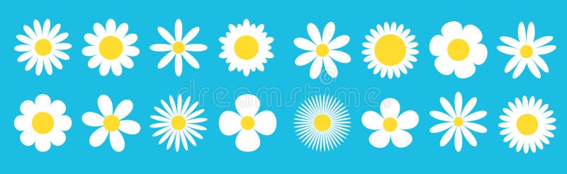 Stor linje uppsättning för kamomill Kamomillsymbol f? r vit tusensk? na Gullig rund blommav? xtsamling Symbol för förälskelsekorttec vektor illustrationer