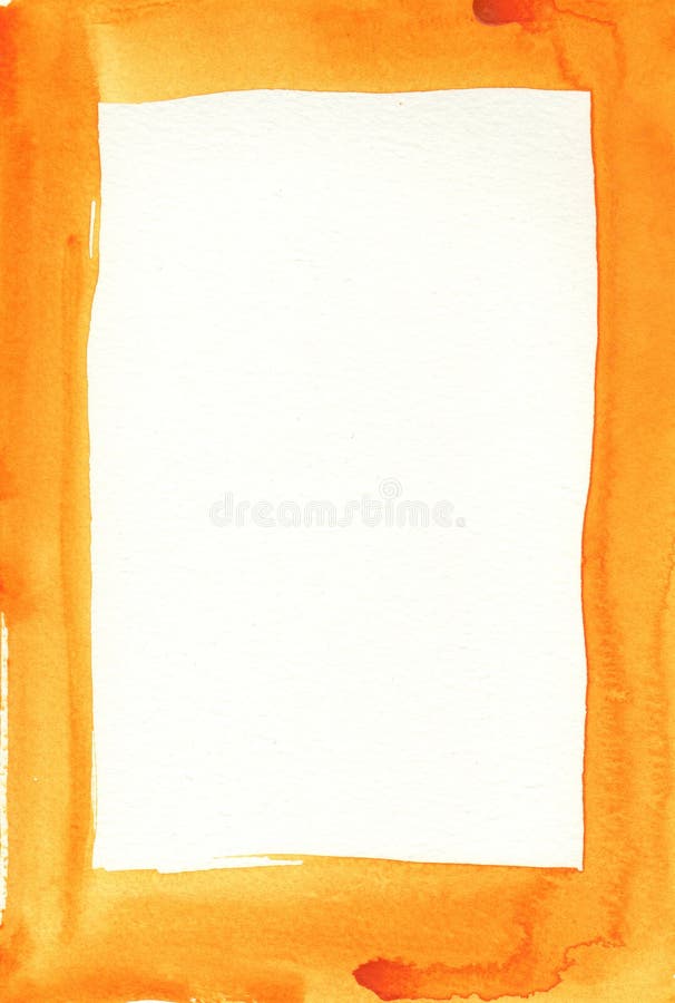 Great orange watercolor background frame - watercolor paints on a rough texture paper. Great orange watercolor background frame - watercolor paints on a rough texture paper