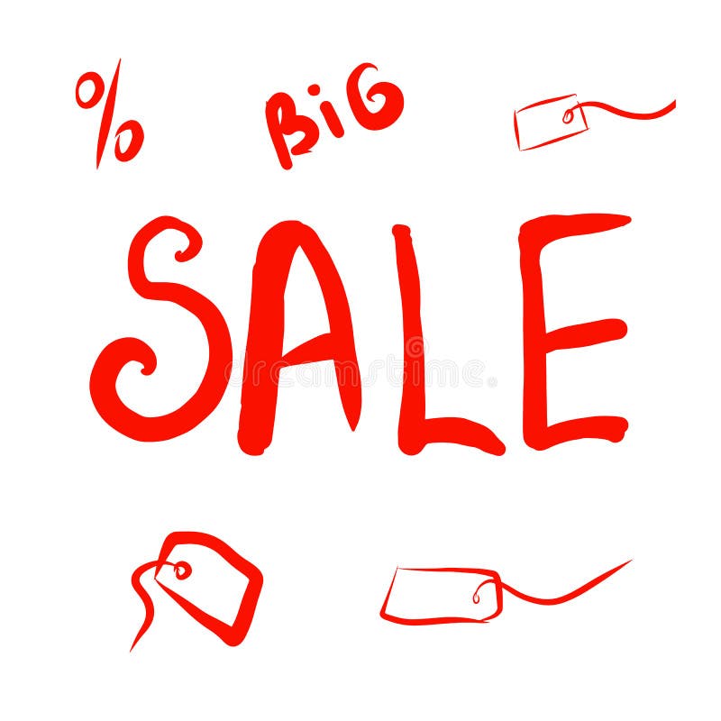 Stor rabatt, rött baner på stock illustrationer Stor rabatt, rött baner på stock illustrationer