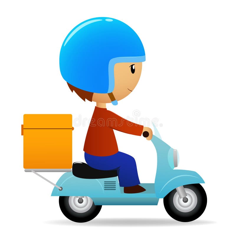 stor sparkcykel för orange för asktecknad filmleverans stock illustrationer stor sparkcykel för orange för asktecknad filmleverans stock illustrationer