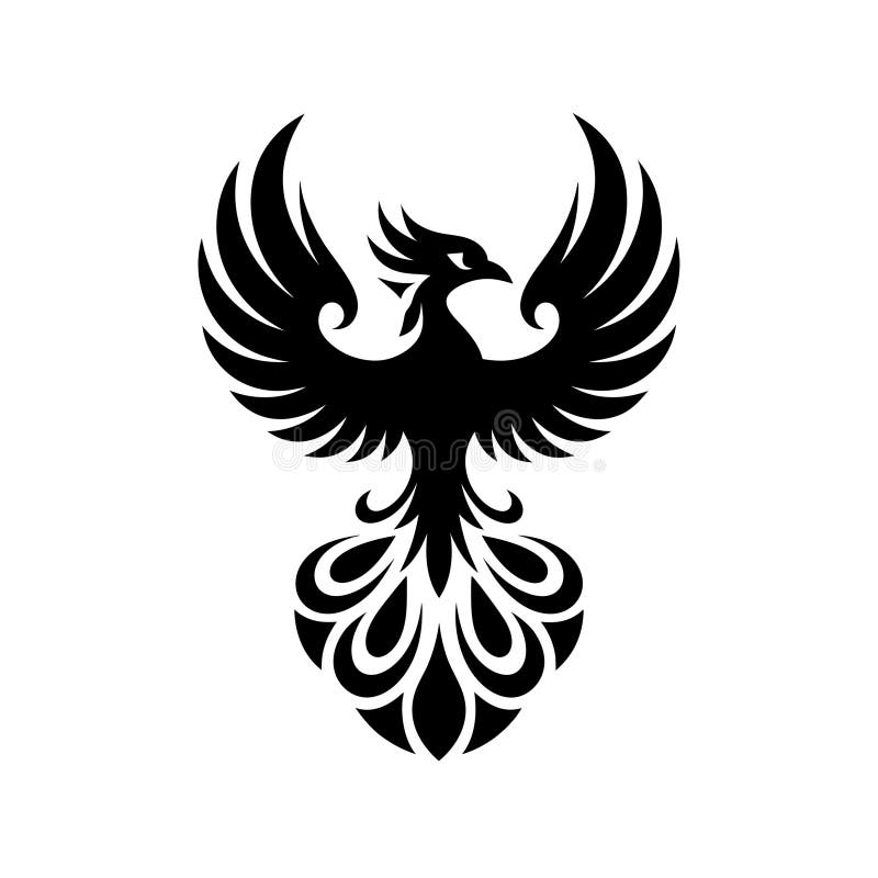 Stor, svart foenix silhuette-vektor för tatuering eller design royaltyfri illustrationer