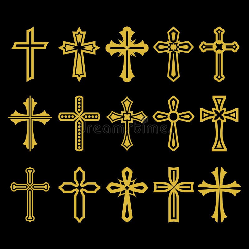Stor uppsättning av vektorkorset, samling av designbeståndsdelar för att skapa logoer Kristna symboler vektor illustrationer Stor uppsättning av vektorkorset, samling av designbeståndsdelar för att skapa logoer Kristna symboler vektor illustrationer