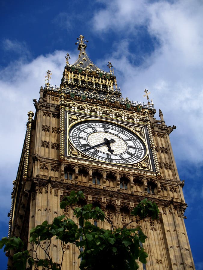 Detail of tower and clock of Big Ben in London Westminster from below. Detail of tower and clock of Big Ben in London Westminster from below.