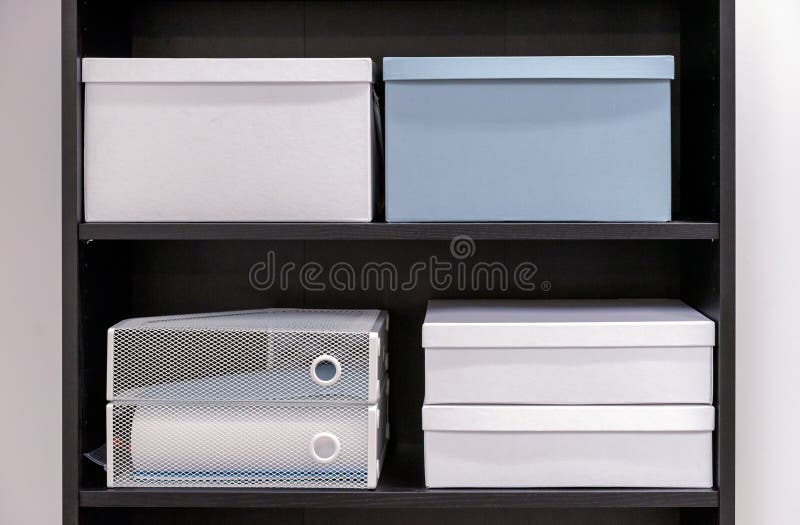 Storage Boxes Things and Documents in a Wooden Office Stock