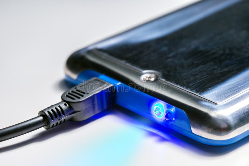 Storage device. Tech devices connected to information stock image