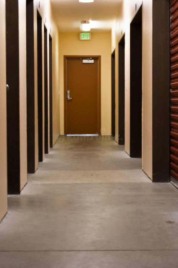 Storage locker hallway and doors royalty free stock photography