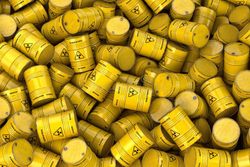 Storage and utilization of nuclear radioactive waste concept background. Heap of yellow barrels with radioactive sign royalty free illustration Storage and utilization of nuclear radioactive waste concept background. Heap of yellow barrels with radioactive sign royalty free illustration