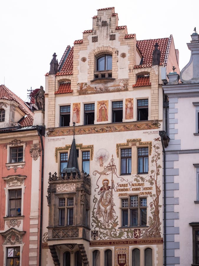 Storch`s House At the Stone Virgin Mary or Storks House on Old Town Square in Prague