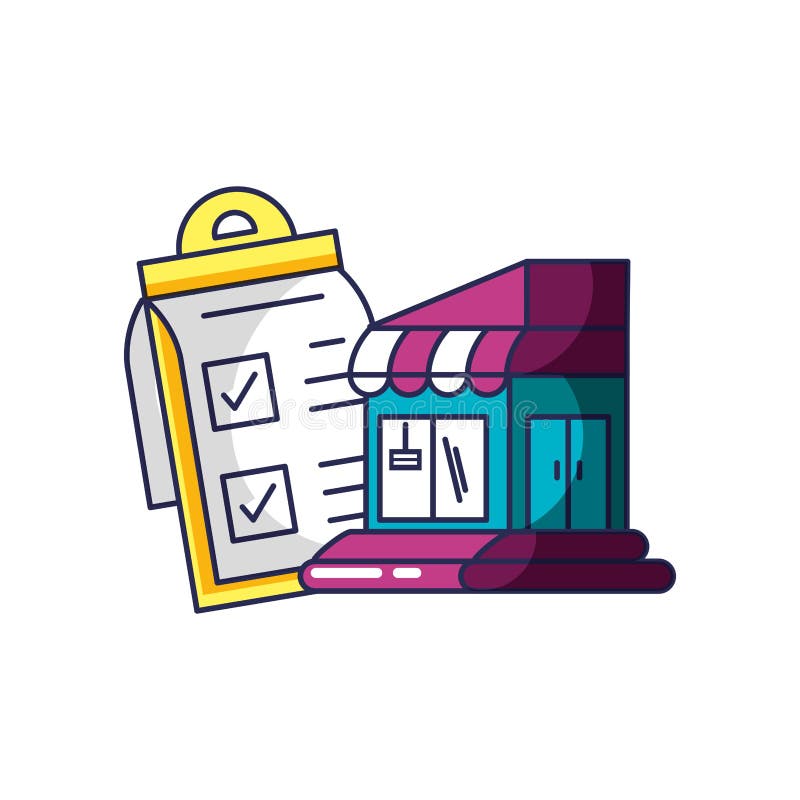 Store building facade with checklist clipboard stock illustration