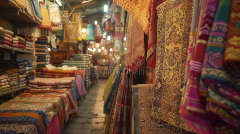 A Store Filled With Colorful Fabrics stock photos