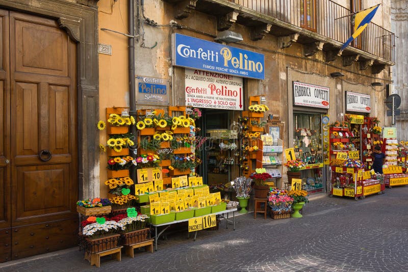 A store selling Confetto di Sulmona, a typical sweet speciality of the city of Sulmona in Italy. royalty free stock photo A store selling Confetto di Sulmona, a typical sweet speciality of the city of Sulmona in Italy. royalty free stock photo