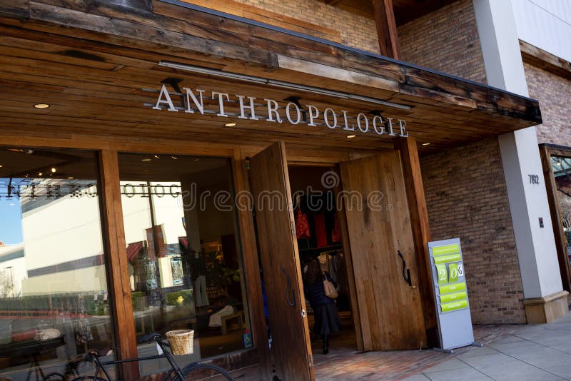 A store front sign for the modern boho apparel retailer known as Anthropologie. A store front sign for the modern boho apparel retailer known as Anthropologie