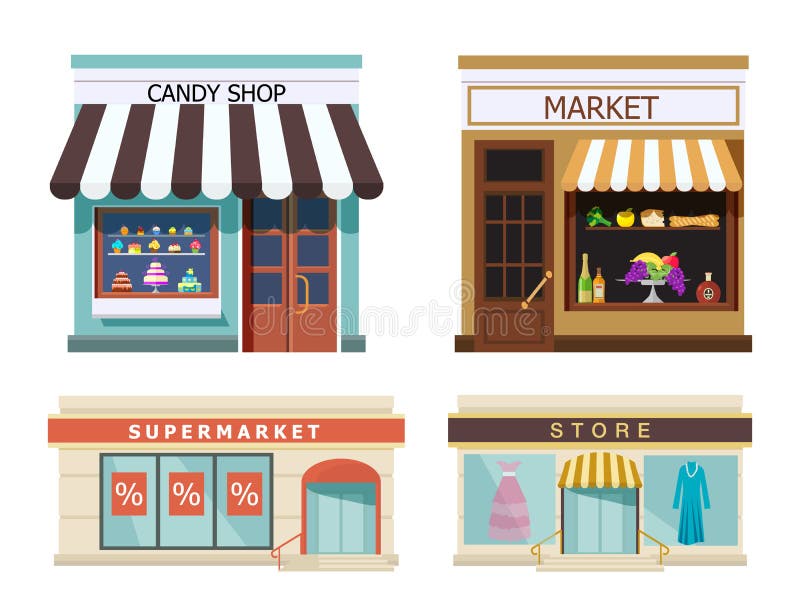 storefront Set różni kolorowi sklepy wprowadzać na rynek, cukierku sklep, supermarket, sklep Wektor, ilustracja w mieszkanie styl ilustracja wektor storefront Set różni kolorowi sklepy wprowadzać na rynek, cukierku sklep, supermarket, sklep Wektor, ilustracja w mieszkanie styl ilustracja wektor
