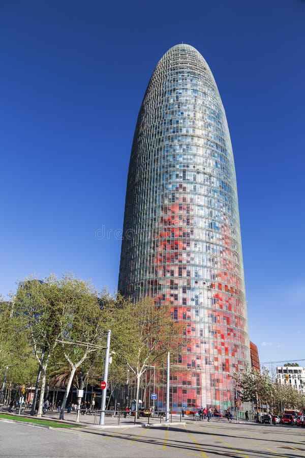 38-storey Torre Agbar in the capital of Catalonia, Barcelona, Spain