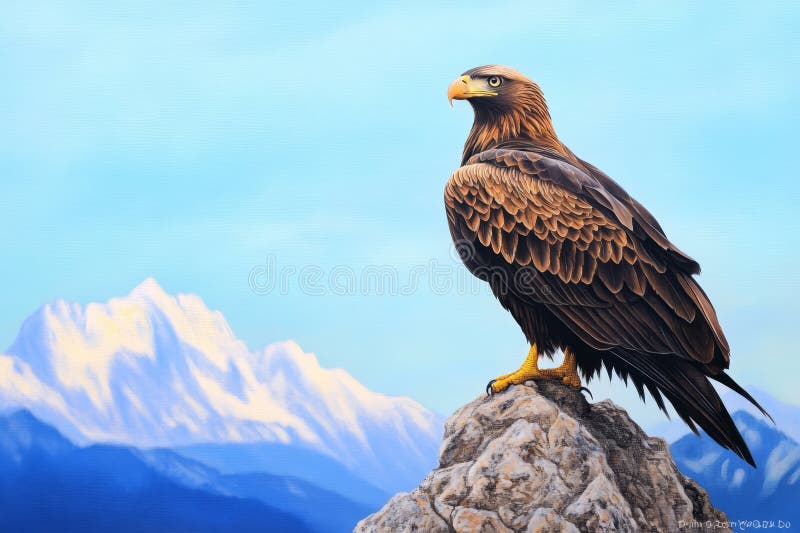 Storhertigdömet bergsmajestät en stor guldörn som nådde en bergstopp som symboliserar styrkan i frihetsstyrkan royaltyfri illustrationer