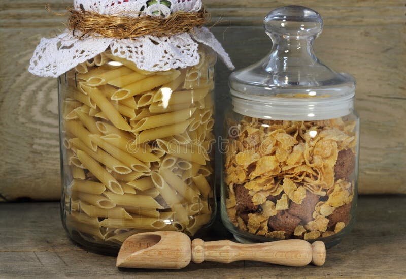 Storing food in glass jars stock photo. Image of pasta 67312406