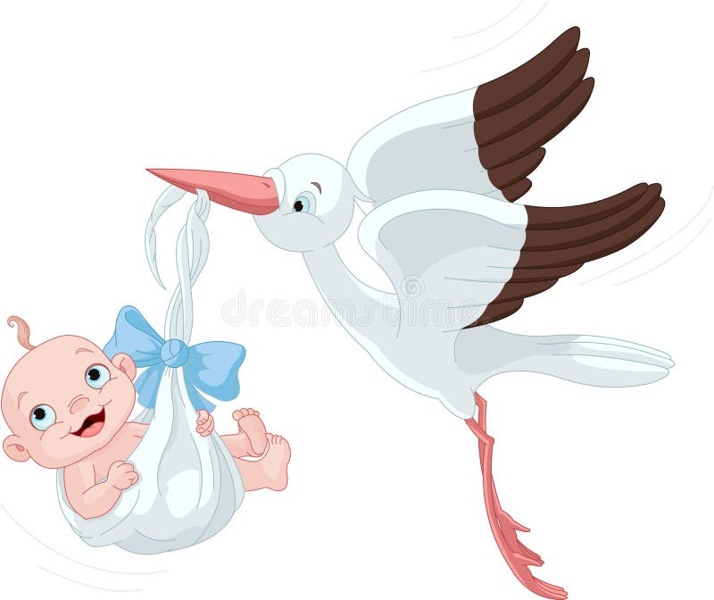 stork carrying baby boy