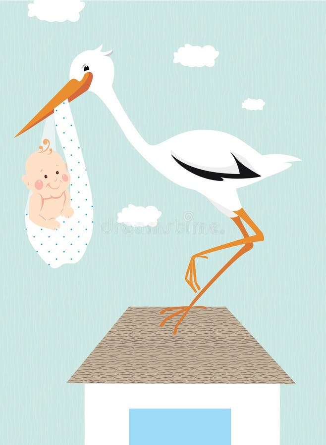 Stork and newborn baby