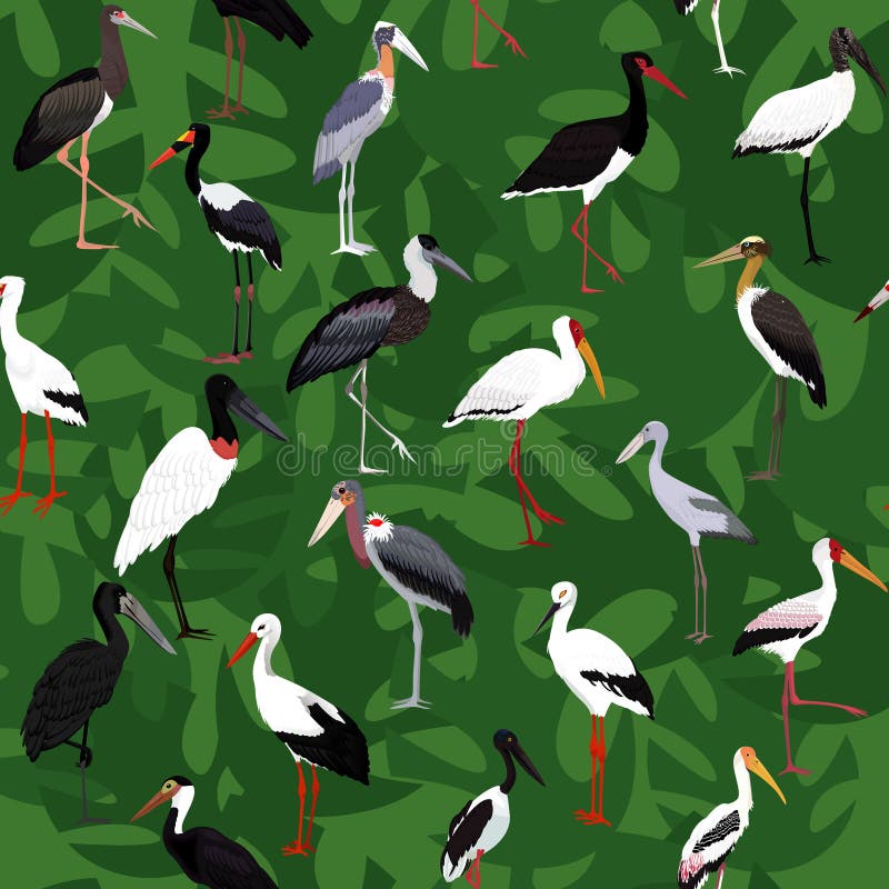 Storks seamless pattern cartoon