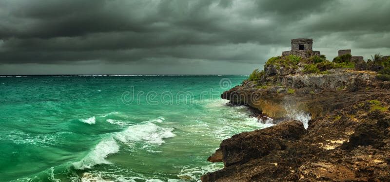 Before the storm on the Caribbean coast in the ancient Mayan city of Tulum, Mexico