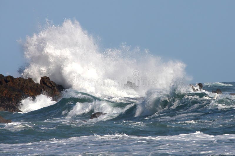 Turbolento il mare un gettare onde sul rocce.