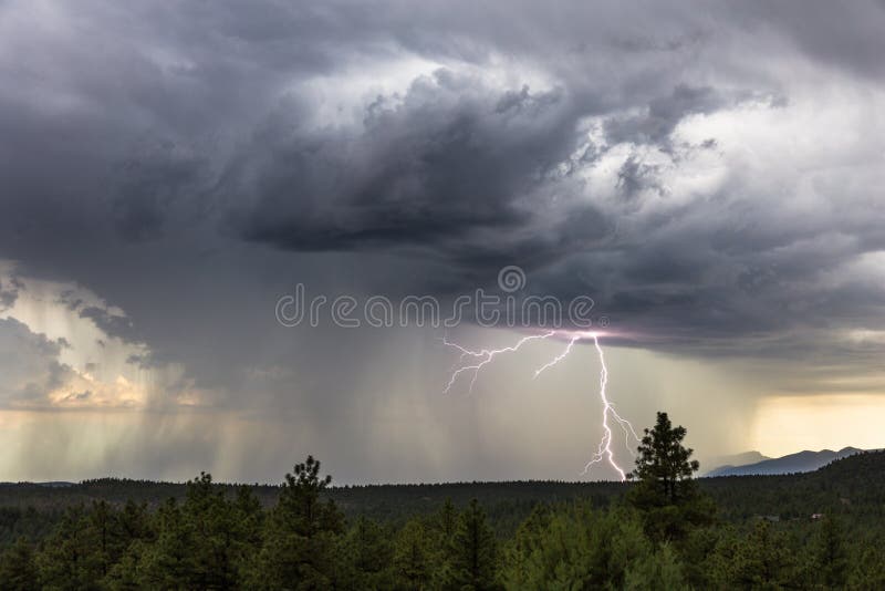 Stormy sky with lightning and rain