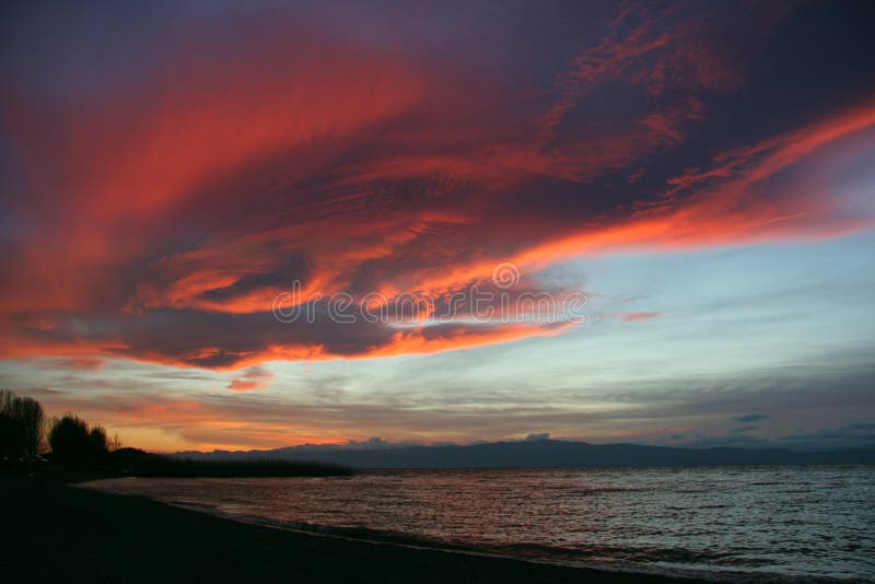 Stormy sky over Ohrid Lake at sunset