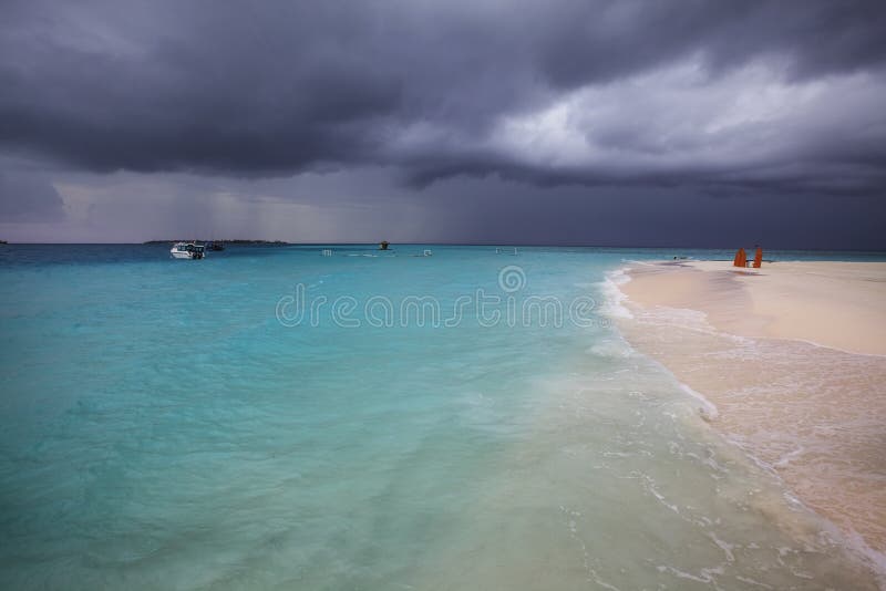 Stormy weather, storm is coming to the Maldivian beach