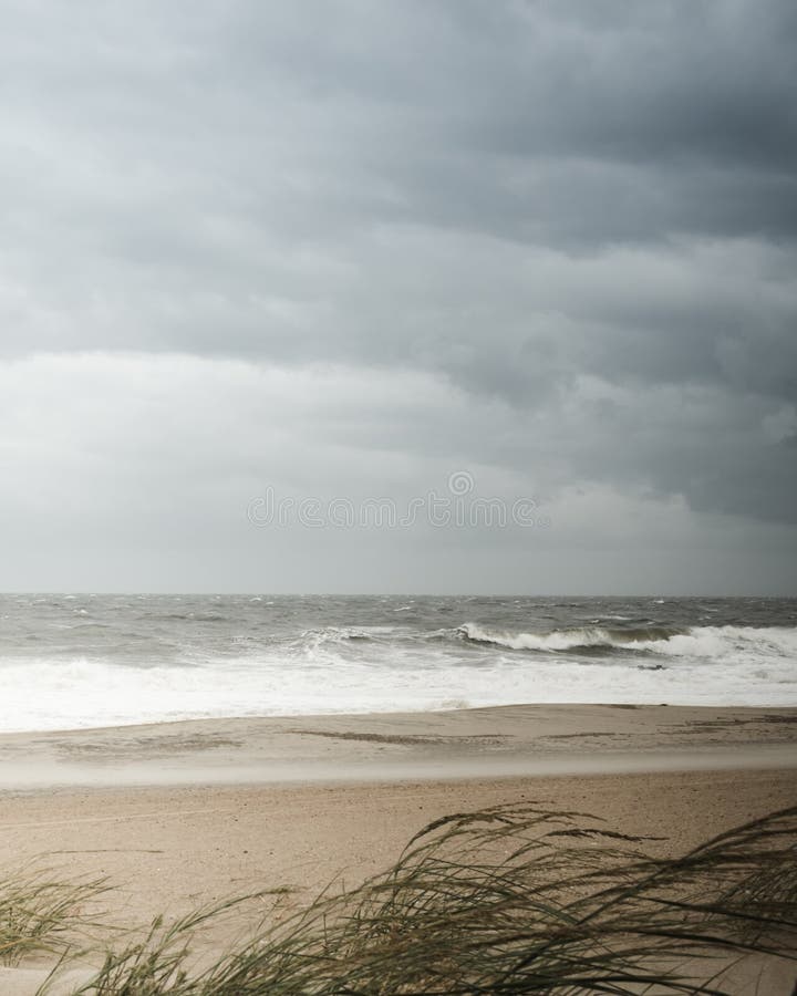 Stormy windy beach cloudy sky