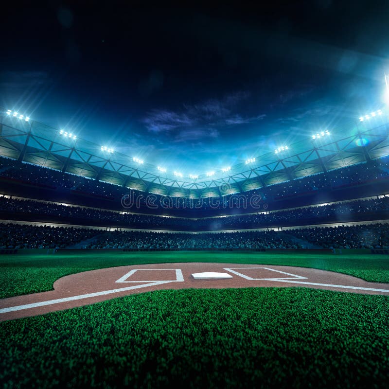 Storslagen arena för yrkesmässig baseball i natt arkivfoto Storslagen arena för yrkesmässig baseball i natt arkivfoto