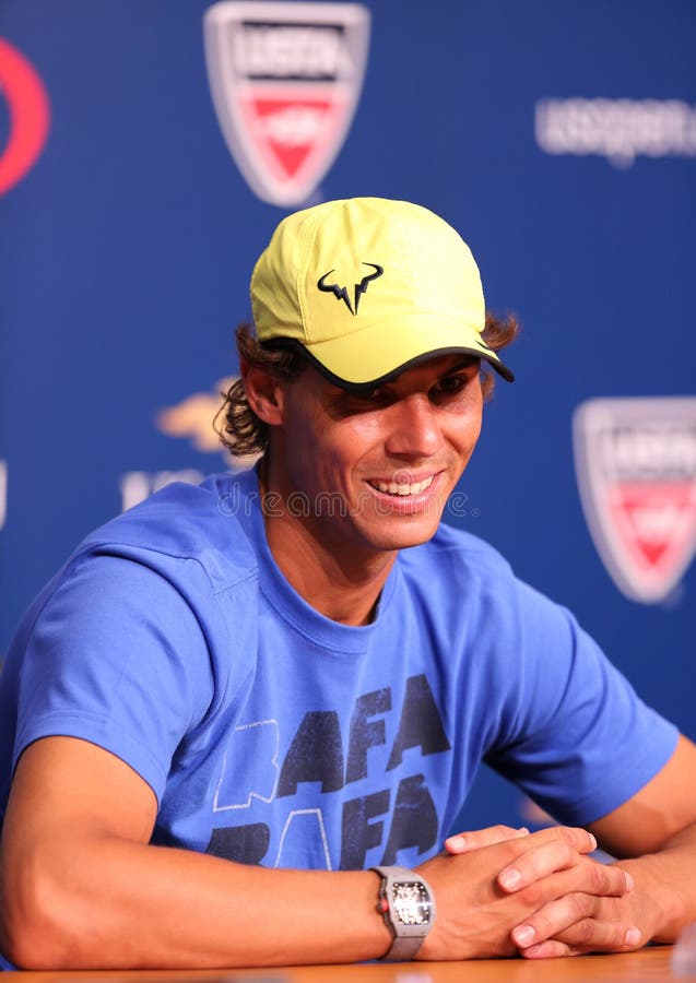 Storslagen Slam för tolv gånger mästare Rafael Nadal under presskonferens på Billie Jean King National Tennis Center royaltyfria bilder