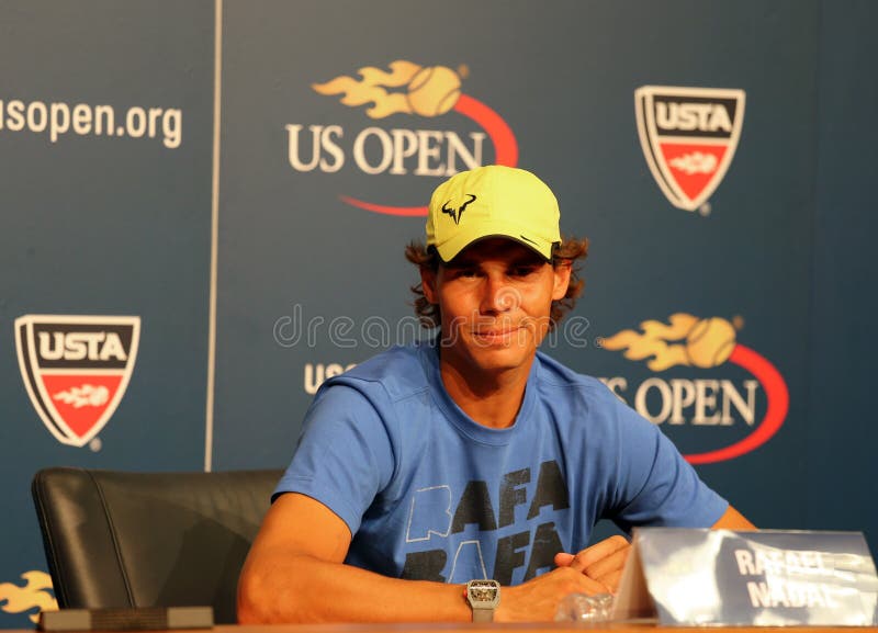 Storslagen Slam för tolv gånger mästare Rafael Nadal under presskonferens på Billie Jean King National Tennis Center fotografering för bildbyråer