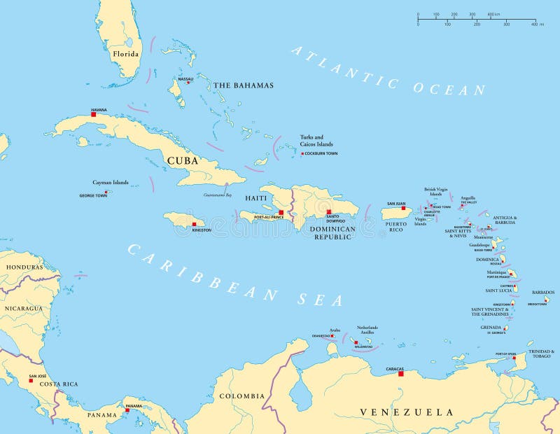 Stort och Lesser Antilles Political Map stock illustrationer Stort och Lesser Antilles Political Map stock illustrationer