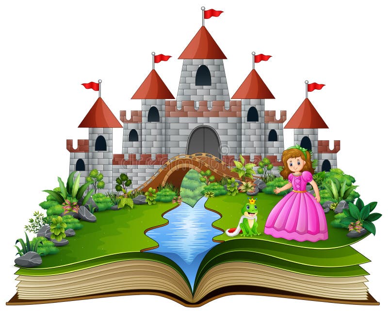 Story Book with Cartoon Princesses and Princes in Front of a Castle Stock  Vector - Illustration of fantasy, forest: 129245747